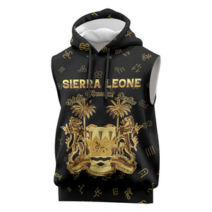 Personalized Sierra Leone National Emblem Golden Sleeveless Hoodie Vai Syllabary Heritage - African Pride