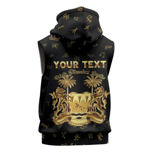 Personalized Sierra Leone National Emblem Golden Sleeveless Hoodie Vai Syllabary Heritage - African Pride