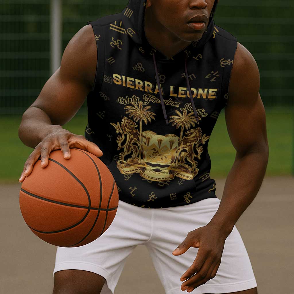 Personalized Sierra Leone National Emblem Golden Sleeveless Hoodie Vai Syllabary Heritage - African Pride