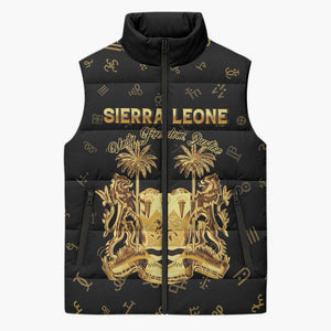Personalized Sierra Leone Vai Syllabary Heritage Sleeveless Puffer Jacket National Emblem Golden Style