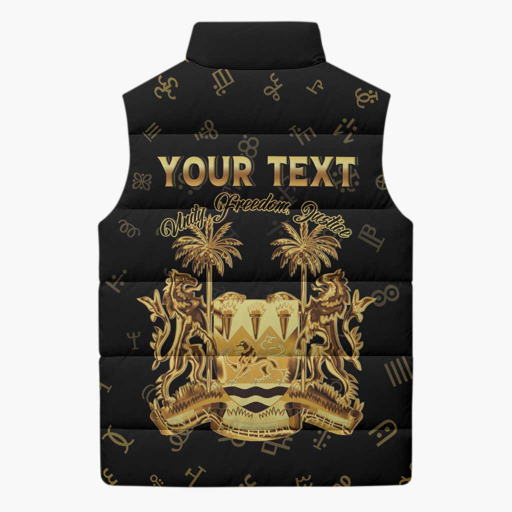 Personalized Sierra Leone Vai Syllabary Heritage Sleeveless Puffer Jacket National Emblem Golden Style
