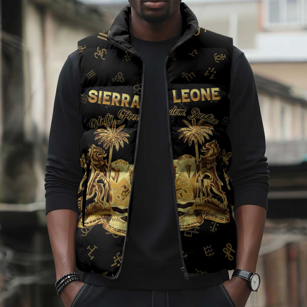 Personalized Sierra Leone Vai Syllabary Heritage Sleeveless Puffer Jacket National Emblem Golden Style