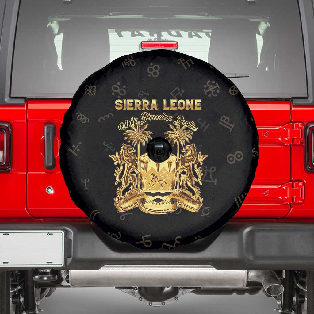 Sierra Leone National Emblem Golden Spare Tire Cover Vai Syllabary Heritage - African Pride