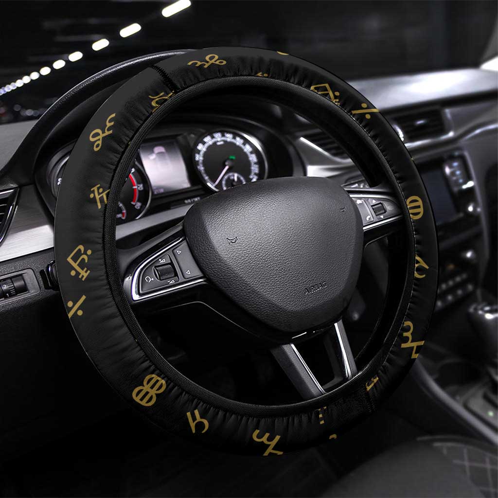 Sierra Leone National Emblem Golden Steering Wheel Cover Vai Syllabary Heritage - African Pride