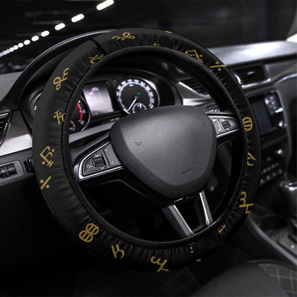 Sierra Leone National Emblem Golden Steering Wheel Cover Vai Syllabary Heritage - African Pride