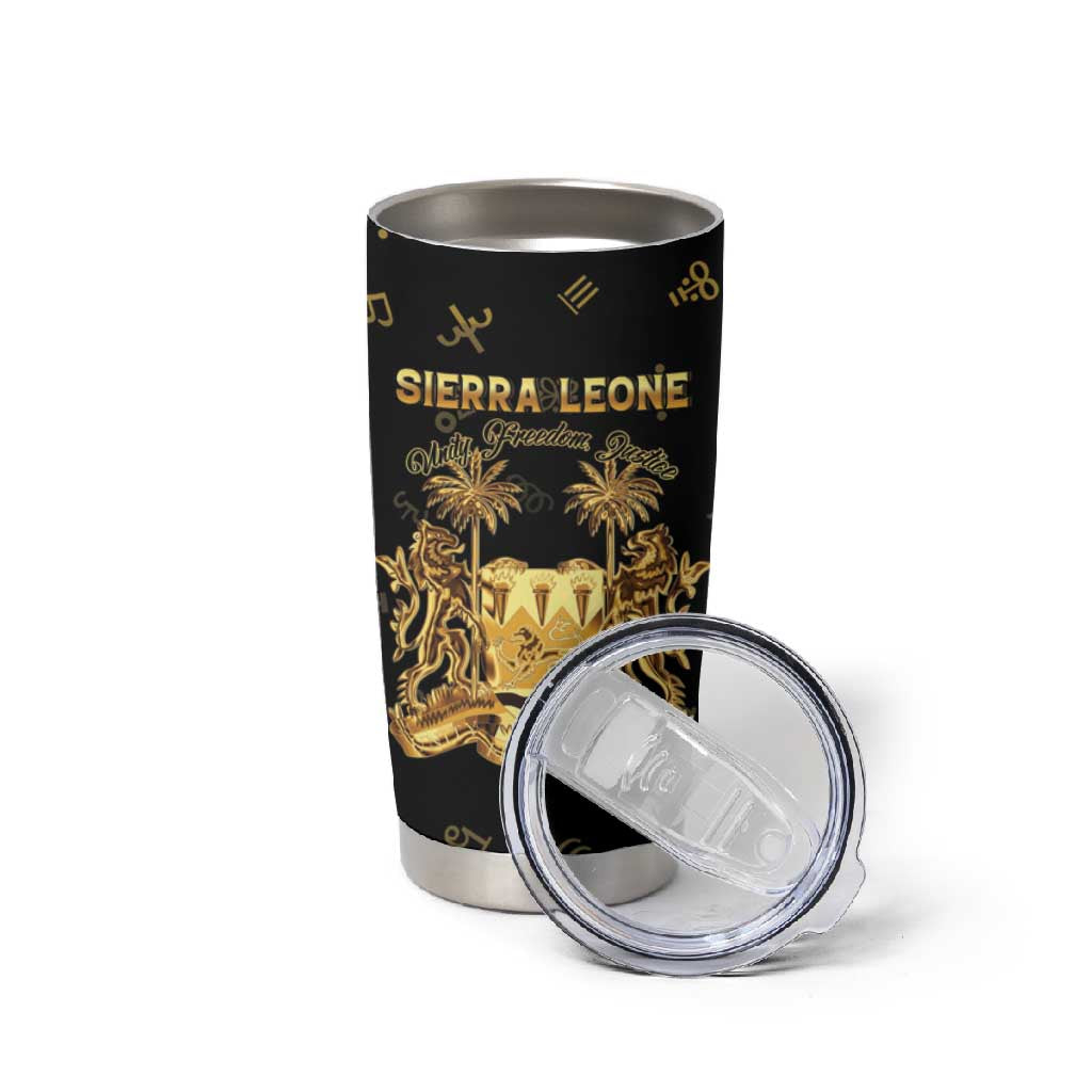 Personalized Sierra Leone National Emblem Golden Tumbler Cup Vai Syllabary Heritage - African Pride
