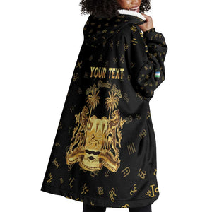 Personalized Sierra Leone National Emblem Golden Wearable Blanket Hoodie Vai Syllabary Heritage - African Pride