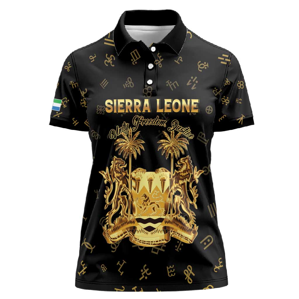 Personalized Sierra Leone National Emblem Golden Women Polo Shirt Vai Syllabary Heritage - African Pride