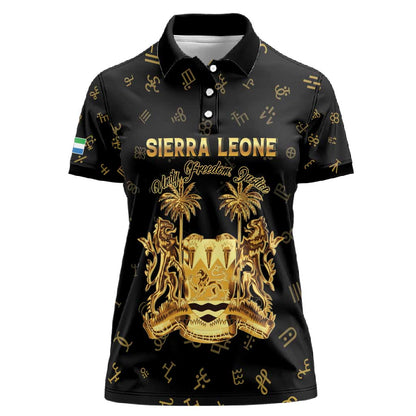Personalized Sierra Leone National Emblem Golden Women Polo Shirt Vai Syllabary Heritage - African Pride