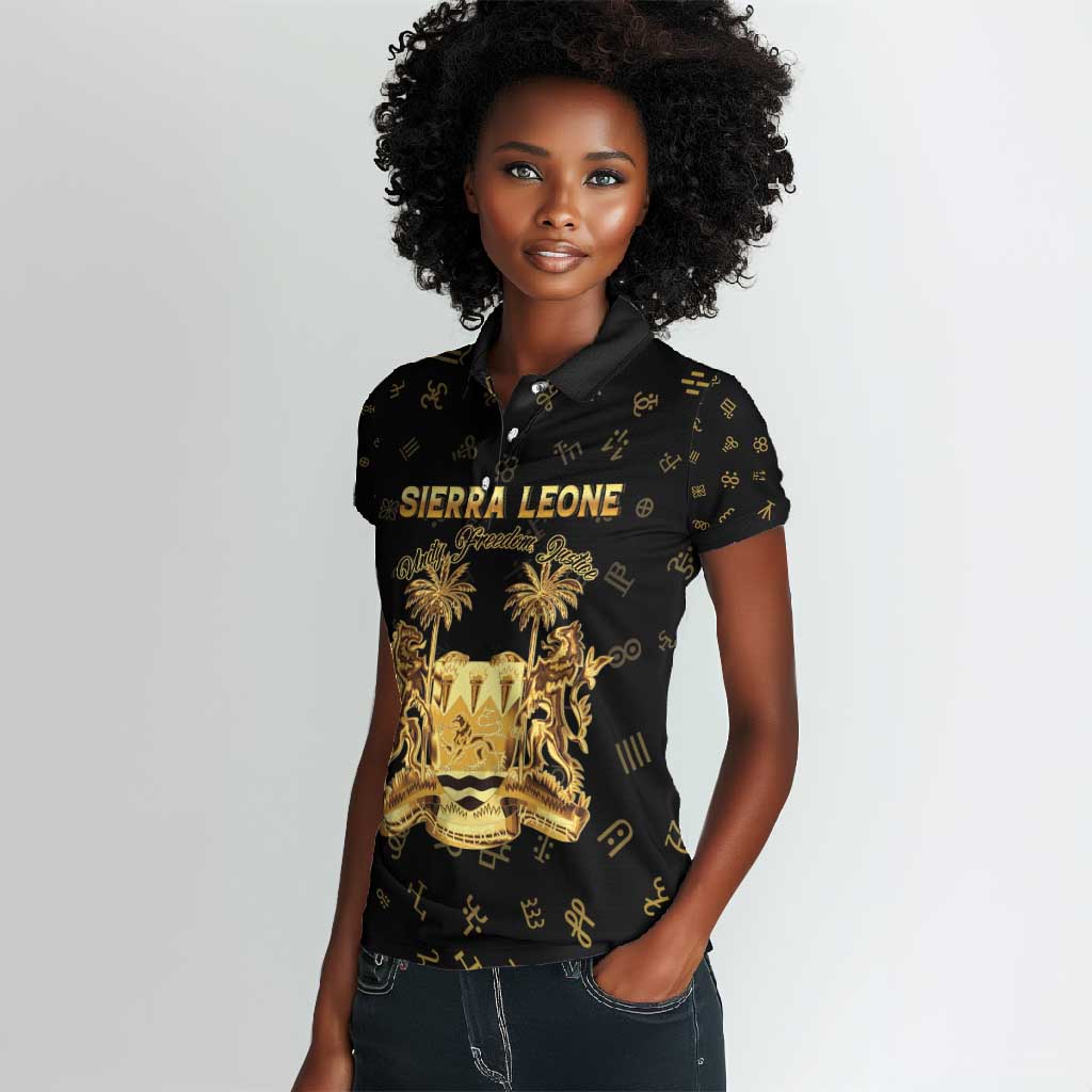 Personalized Sierra Leone National Emblem Golden Women Polo Shirt Vai Syllabary Heritage - African Pride