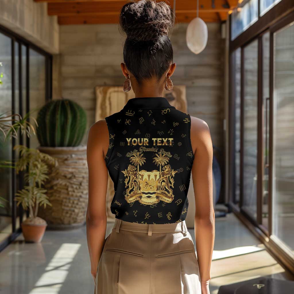Personalized Sierra Leone National Emblem Golden Women Sleeveless Polo Shirt Vai Syllabary Heritage - African Pride