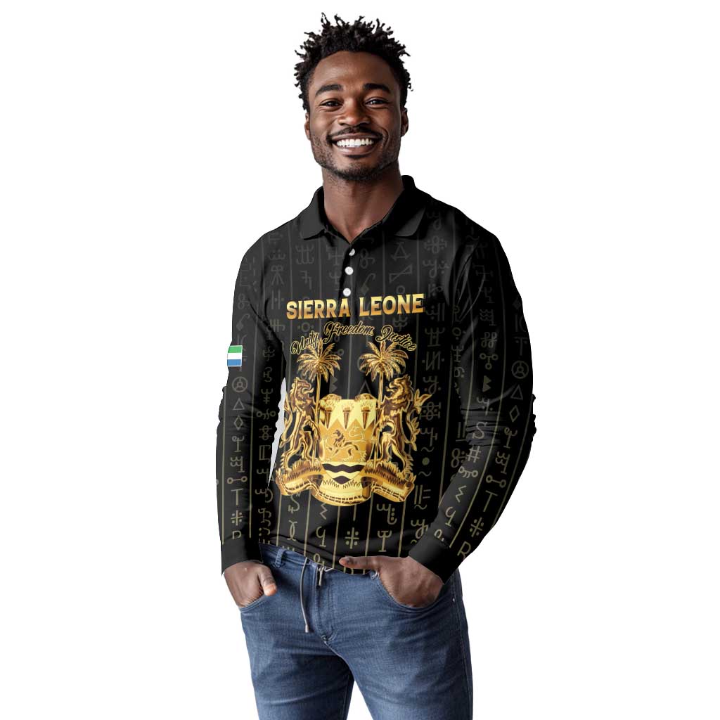 Personalized Sierra Leone Long Sleeve Polo Shirt Vai Syllabary Pattern - African Pride