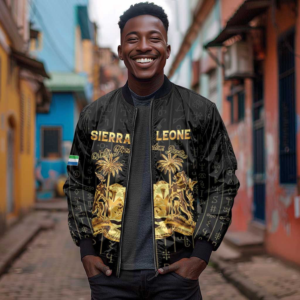 Personalized Sierra Leone Sleeve Zip Bomber Jacket Vai Syllabary Pattern - African Pride