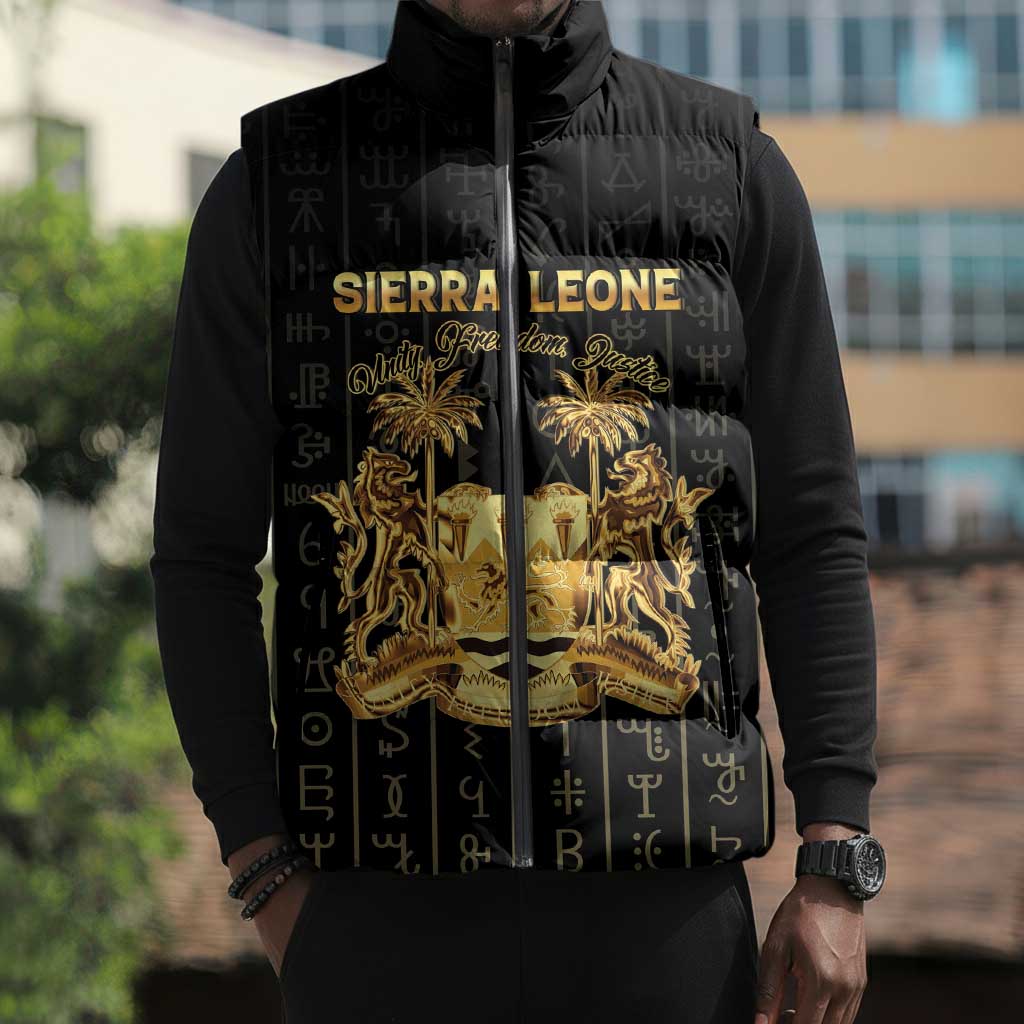 Personalized Sierra Leone Vai Syllabary Vertical Pattern Sleeveless Puffer Jacket