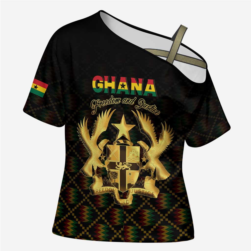 Personalized Ghana Kente Pattern Cross Shoulder Shirt The Heart of Gold of Africa