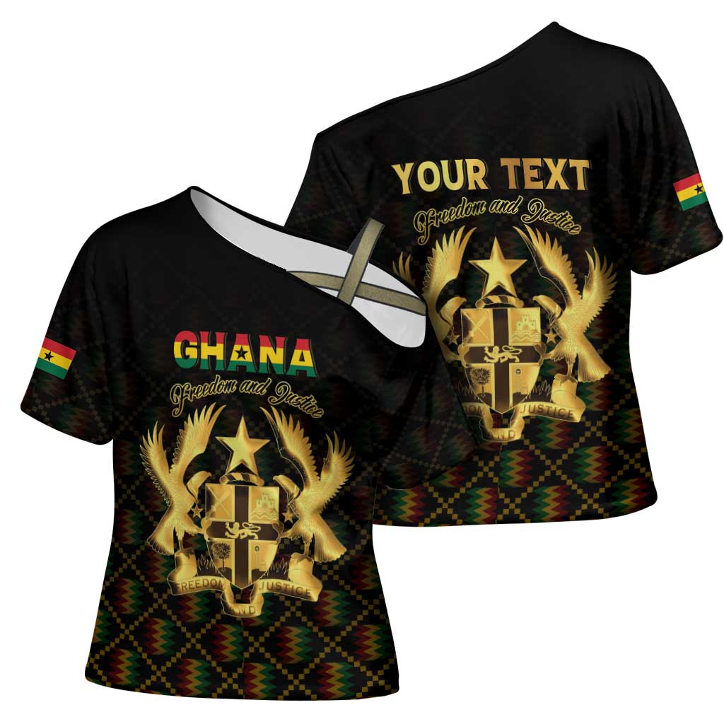 Personalized Ghana Kente Pattern Cross Shoulder Shirt The Heart of Gold of Africa