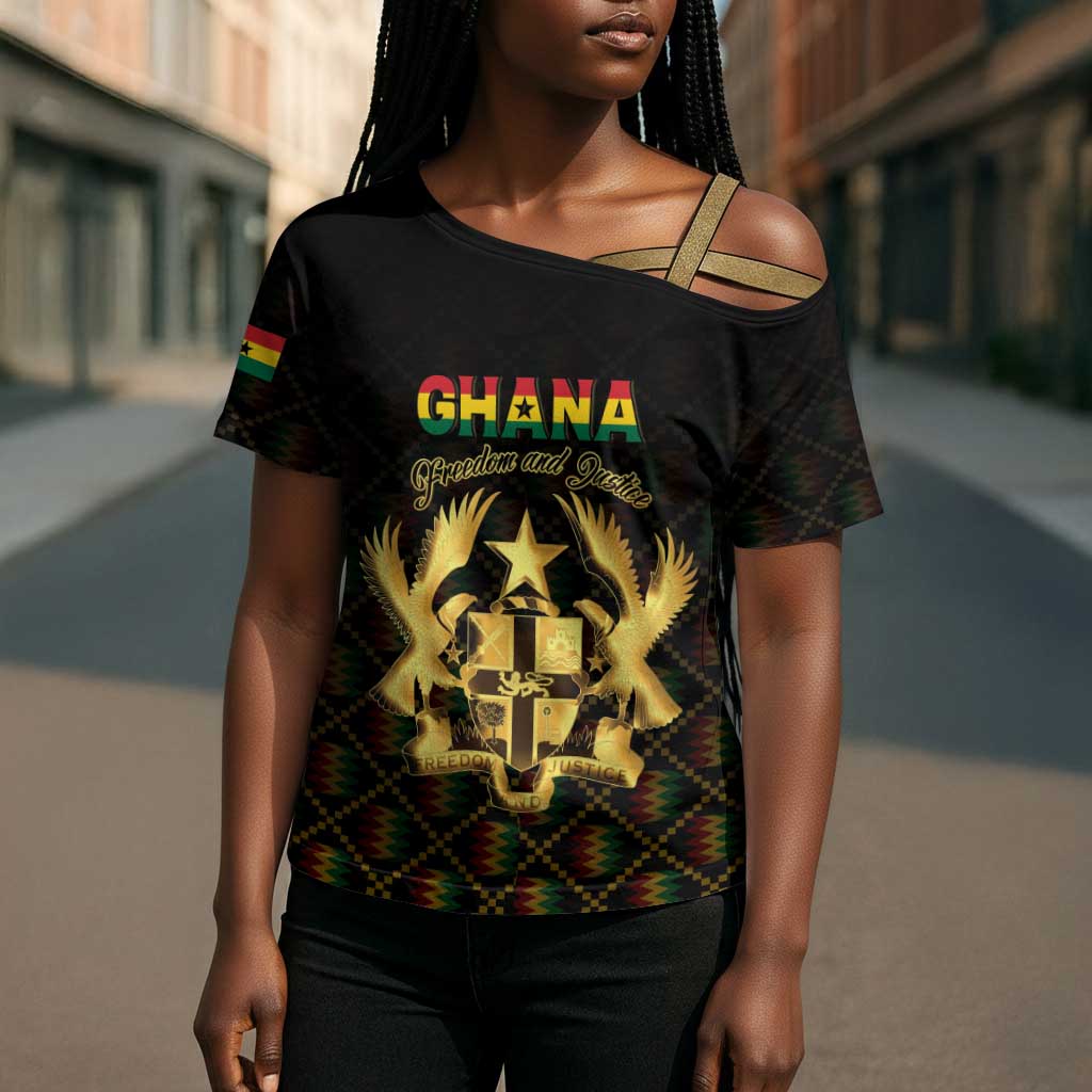 Personalized Ghana Kente Pattern Cross Shoulder Shirt The Heart of Gold of Africa