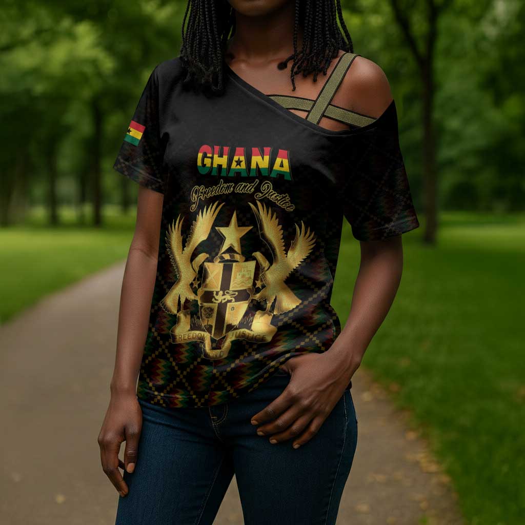 Personalized Ghana Kente Pattern Cross Shoulder Shirt The Heart of Gold of Africa