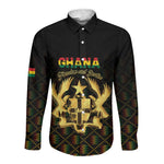 Personalized Ghana Gold Emblem Long Sleeve Button Shirt The Heart of Gold of Africa - African Pride