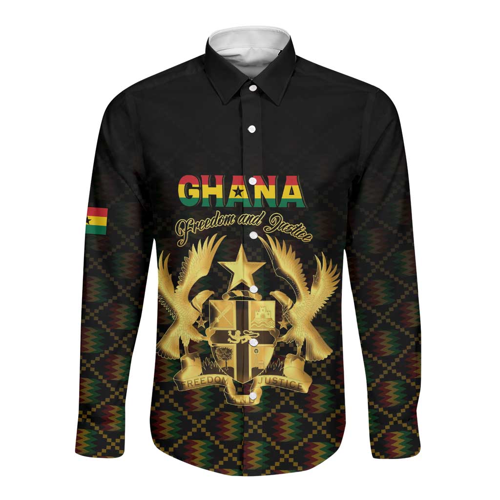 Personalized Ghana Gold Emblem Long Sleeve Button Shirt The Heart of Gold of Africa - African Pride