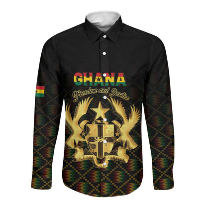 Personalized Ghana Gold Emblem Long Sleeve Button Shirt The Heart of Gold of Africa - African Pride