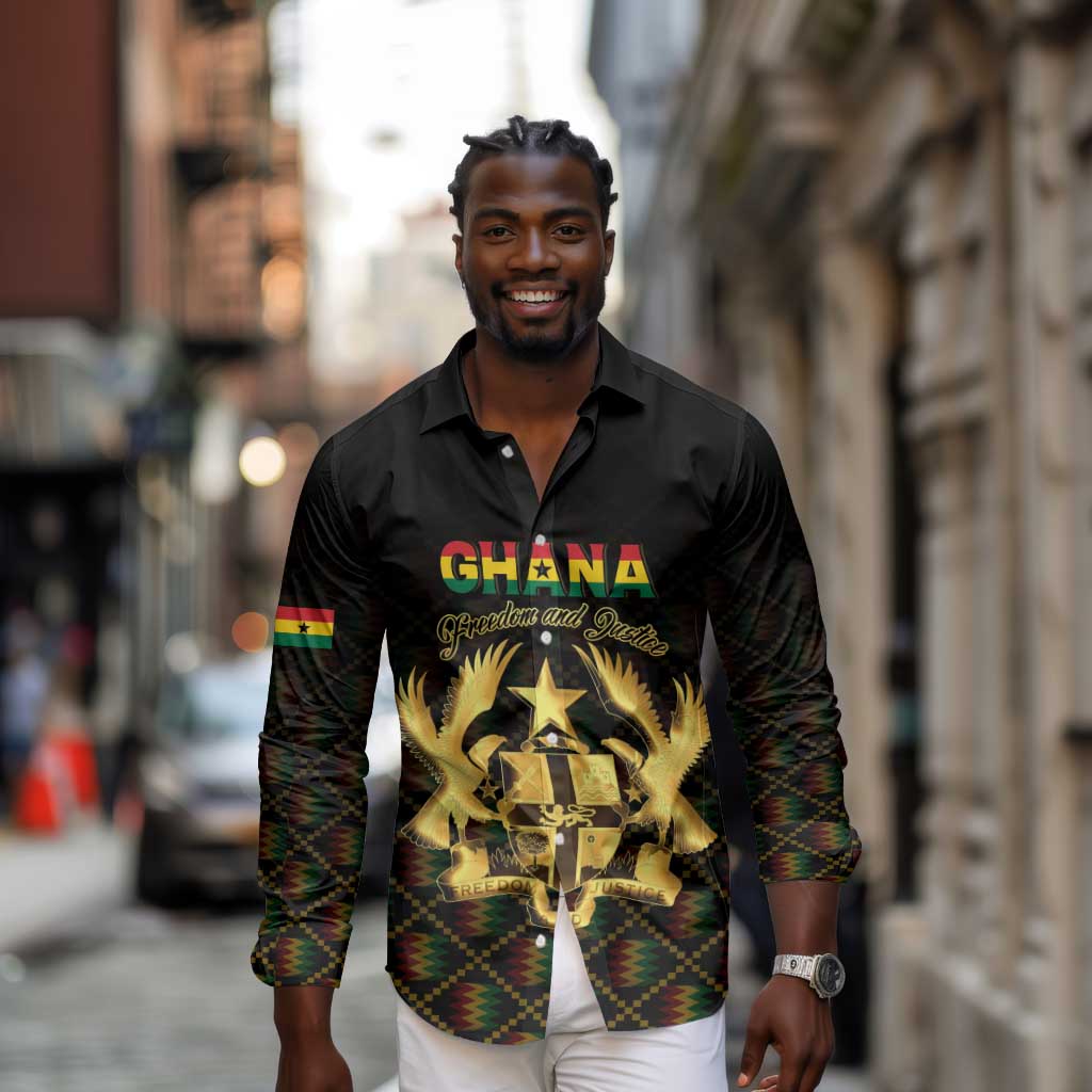 Personalized Ghana Gold Emblem Long Sleeve Button Shirt The Heart of Gold of Africa - African Pride