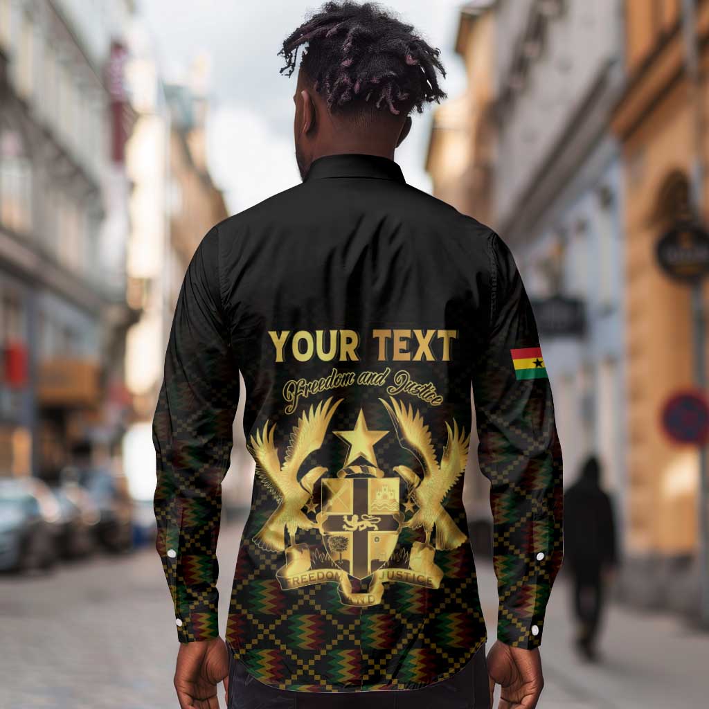 Personalized Ghana Gold Emblem Long Sleeve Button Shirt The Heart of Gold of Africa - African Pride