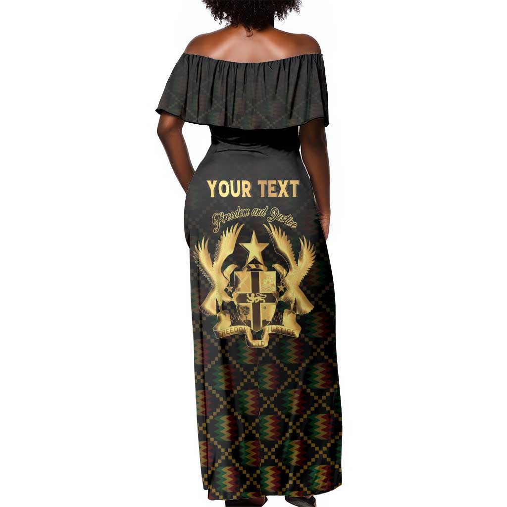 Personalized Ghana Gold Emblem Off Shoulder Maxi Dress The Heart of Gold of Africa - African Pride