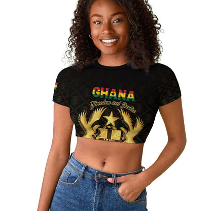 Personalized Ghana Gold Emblem Raglan Cropped T shirt The Heart of Gold of Africa - African Pride