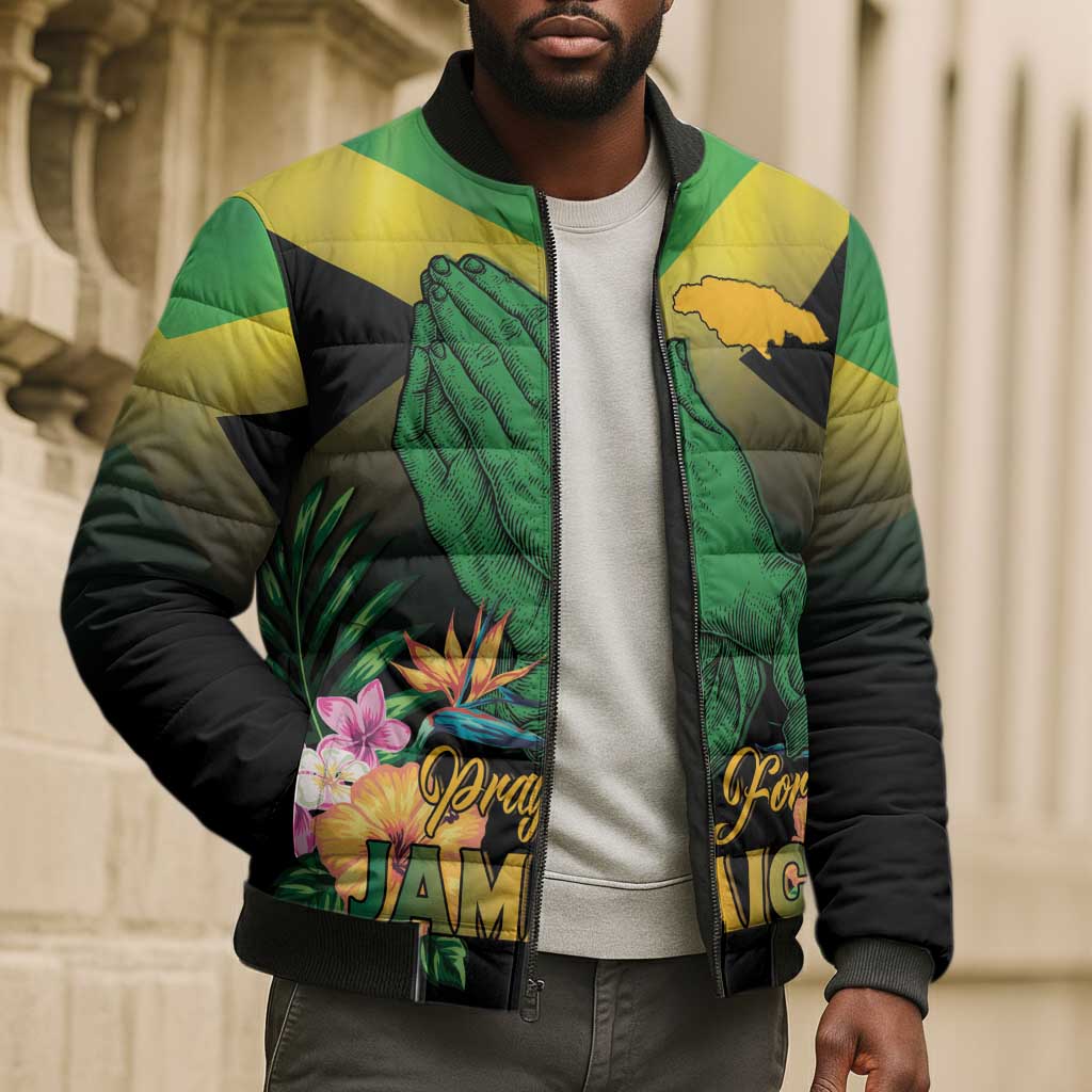Personalized Pray For Jamaica Bomber Puffer Jacket Jamaica Strong
