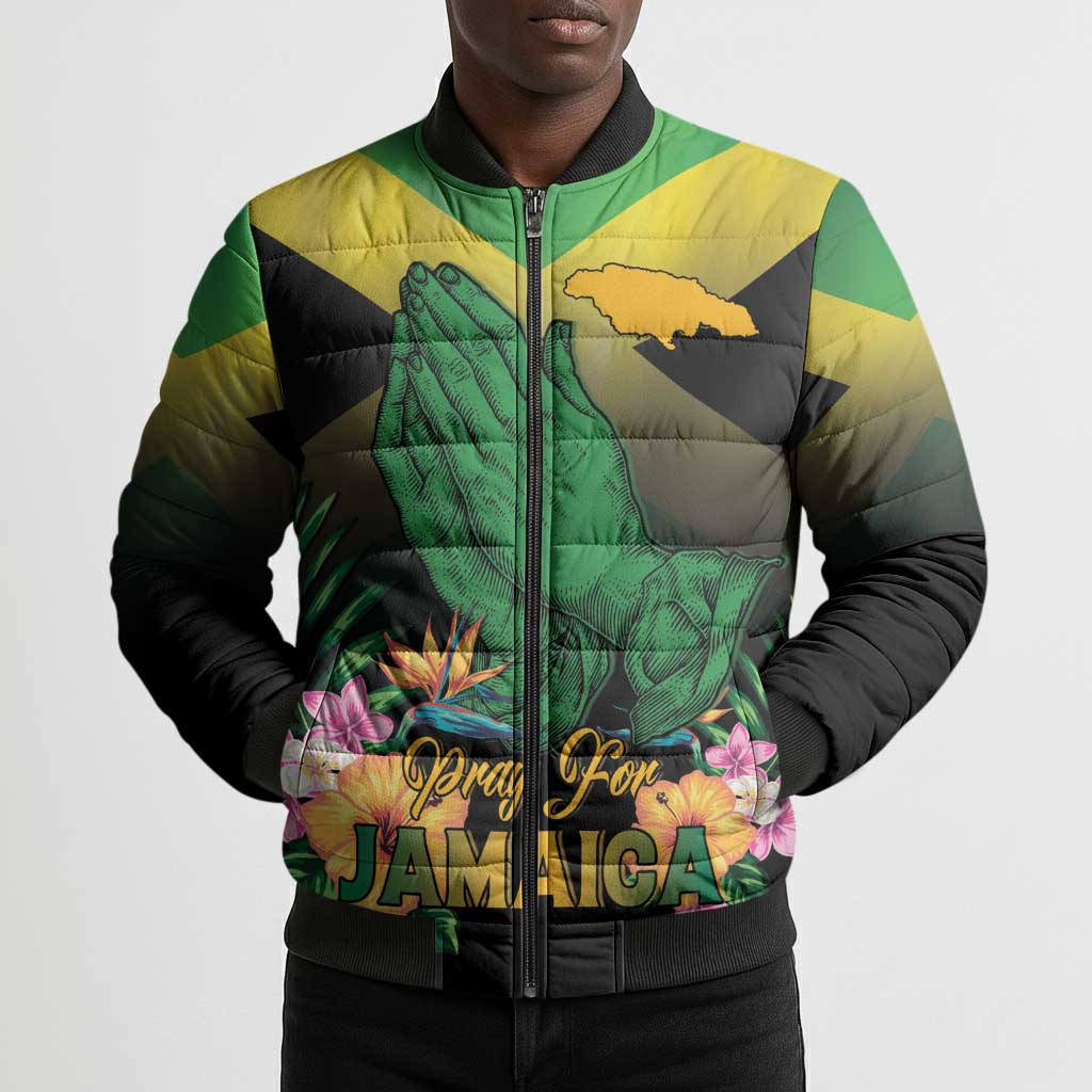 Personalized Pray For Jamaica Bomber Puffer Jacket Jamaica Strong