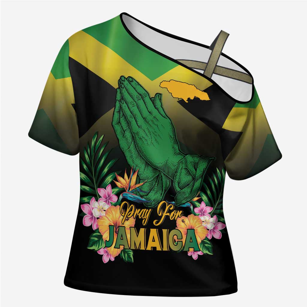 Personalized Pray For Jamaica Cross Shoulder Shirt Jamaica Strong