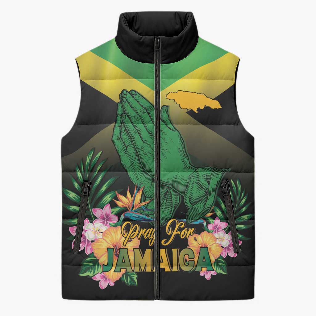 Personalized Pray For Jamaica Sleeveless Puffer Jacket Jamaica Strong
