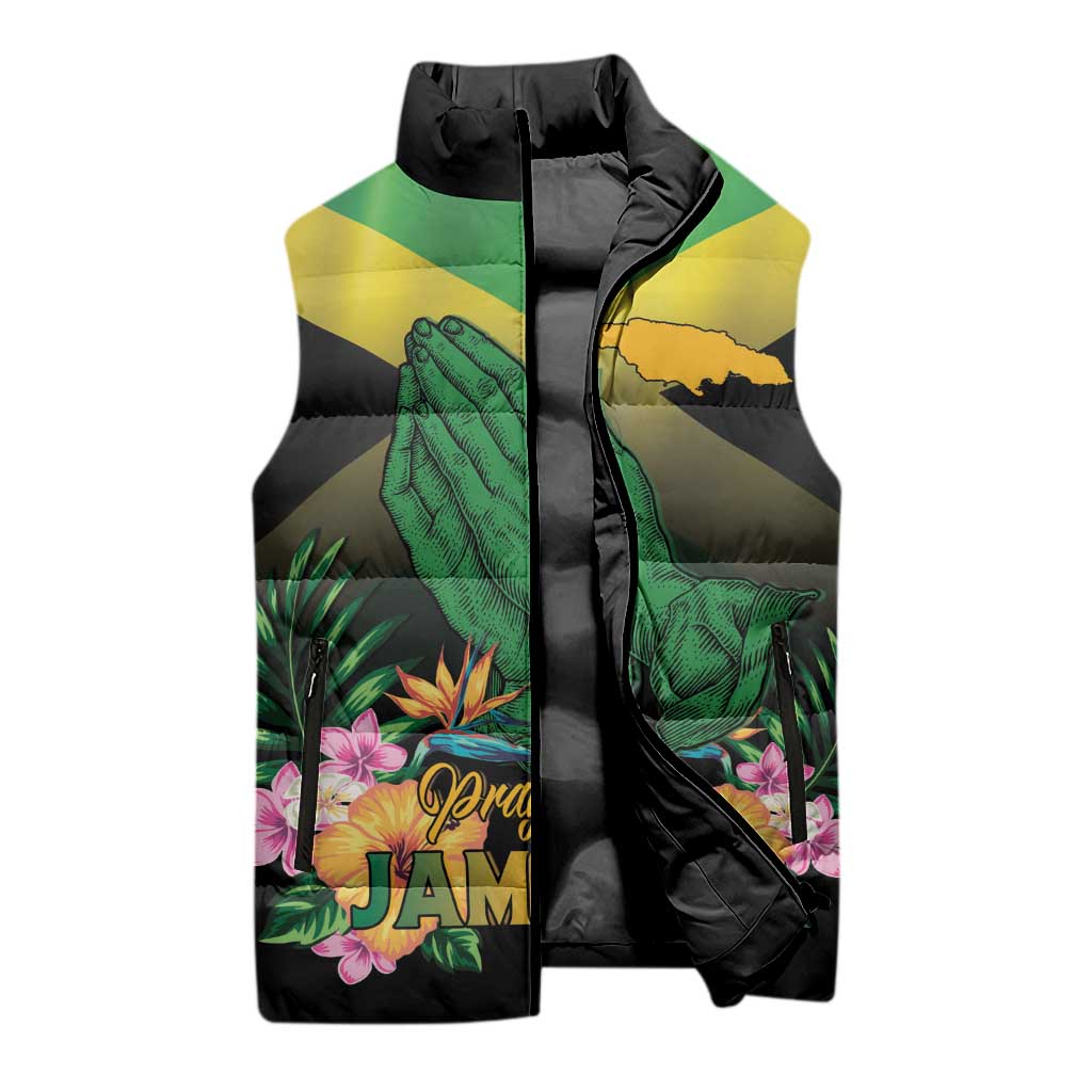 Personalized Pray For Jamaica Sleeveless Puffer Jacket Jamaica Strong