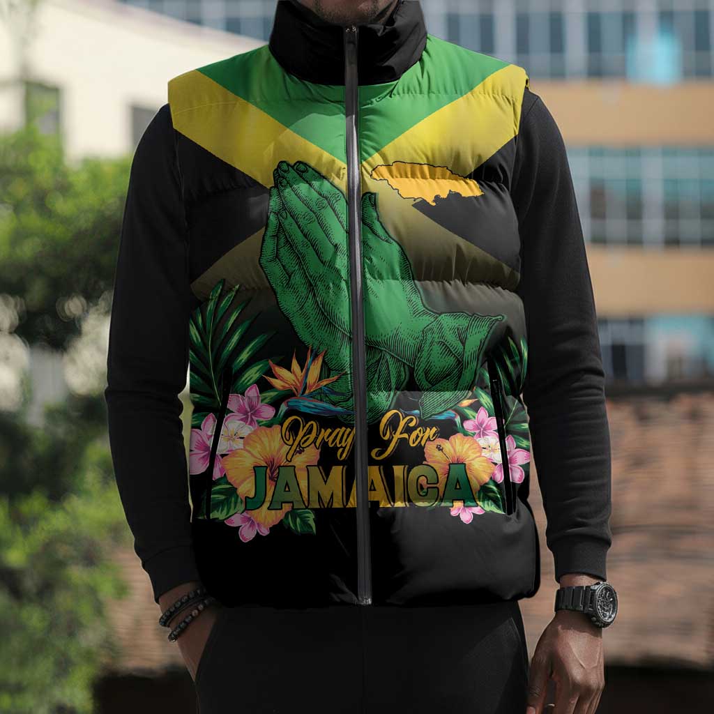 Personalized Pray For Jamaica Sleeveless Puffer Jacket Jamaica Strong