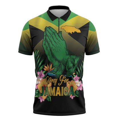 Personalized Pray For Jamaica Zipper Polo Shirt Jamaica Strong