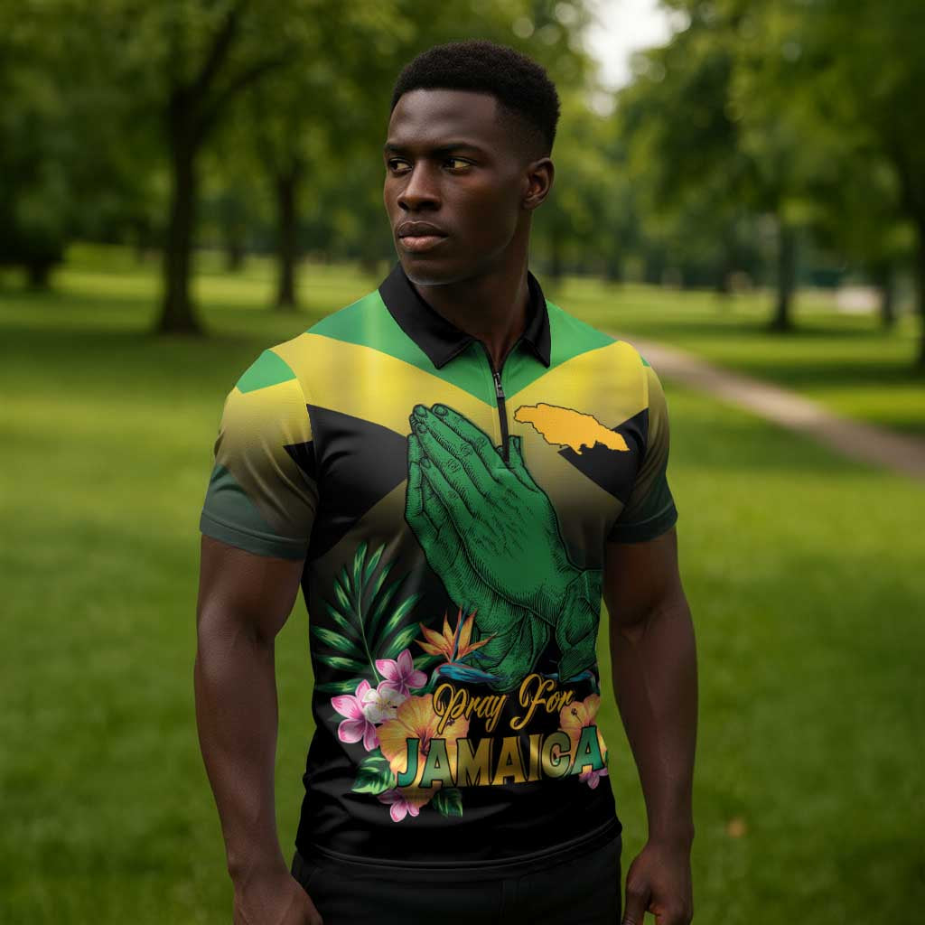 Personalized Pray For Jamaica Zipper Polo Shirt Jamaica Strong
