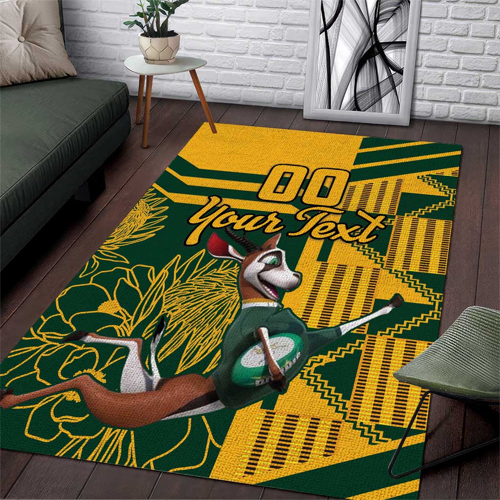 Custom South Africa Rugby Area Rug Springboks With Protea Cynaroides