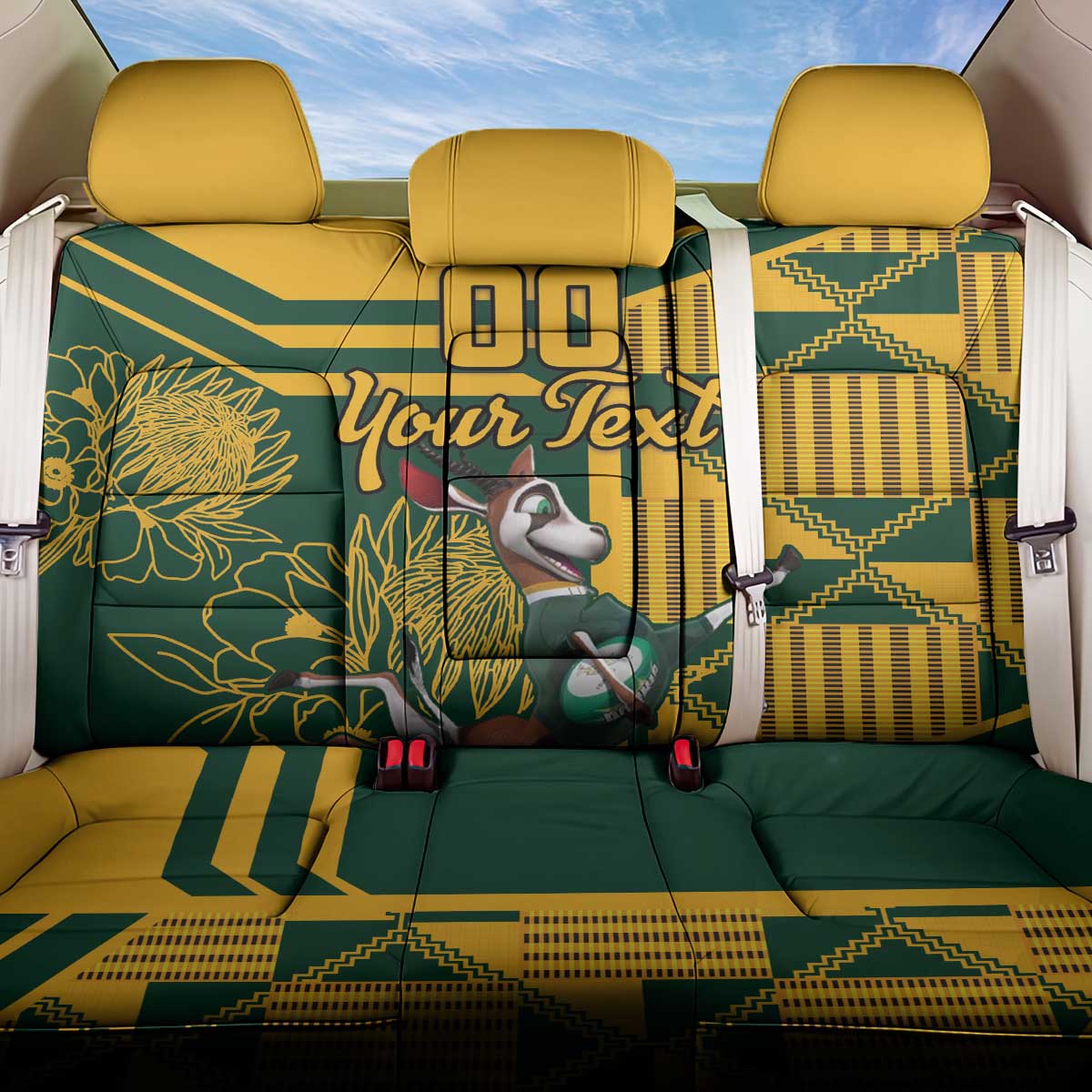 Custom South Africa Rugby Back Car Seat Cover Springboks With Protea Cynaroides