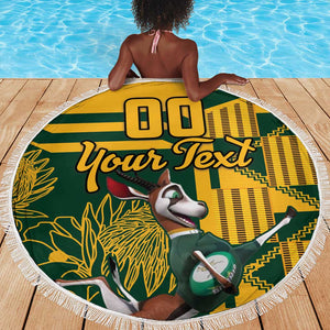 Custom South Africa Rugby Beach Blanket Springboks With Protea Cynaroides