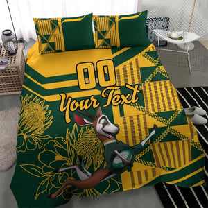 Custom South Africa Rugby Bedding Set Springboks With Protea Cynaroides