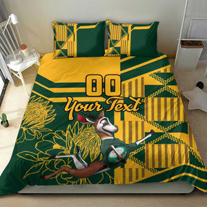 Custom South Africa Rugby Bedding Set Springboks With Protea Cynaroides