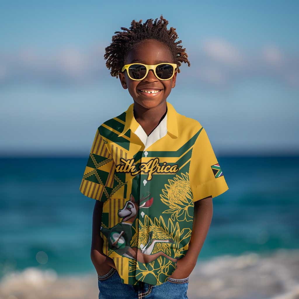 Custom South Africa Rugby Kid Hawaiian Shirt Springboks With Protea Cynaroides