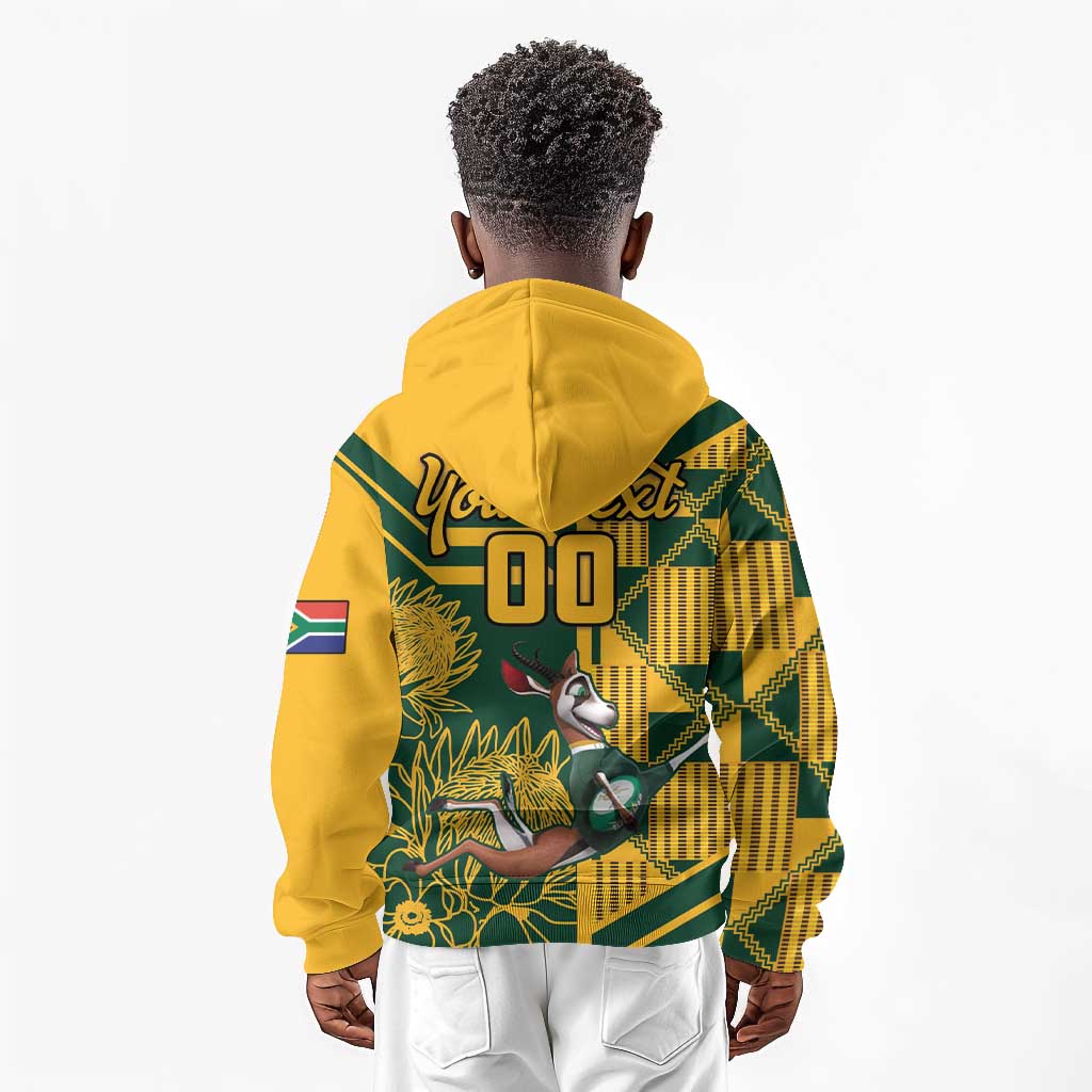 Custom South Africa Rugby Kid Hoodie Springboks With Protea Cynaroides