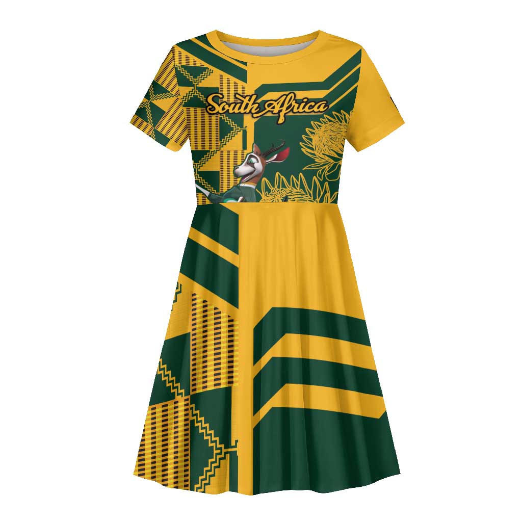 Custom South Africa Rugby Kid Short Sleeve Dress Springboks With Protea Cynaroides