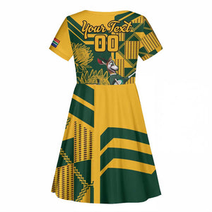 Custom South Africa Rugby Kid Short Sleeve Dress Springboks With Protea Cynaroides