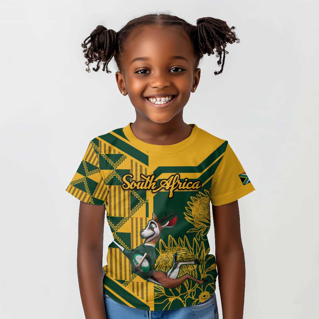 Custom South Africa Rugby Kid T shirt Springboks With Protea Cynaroides