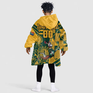 Custom South Africa Rugby KId Wearable Blanket Hoodie Springboks With Protea Cynaroides