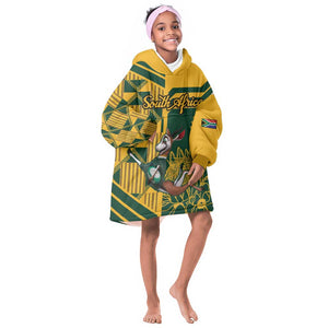 Custom South Africa Rugby KId Wearable Blanket Hoodie Springboks With Protea Cynaroides