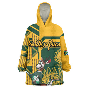 Custom South Africa Rugby KId Wearable Blanket Hoodie Springboks With Protea Cynaroides